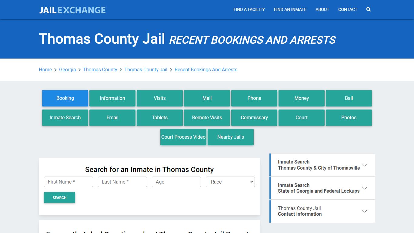 Thomas County Jail GA Recent Arrests and Bookings - Jail Exchange